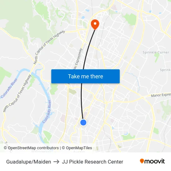Guadalupe/Maiden to JJ Pickle Research Center map