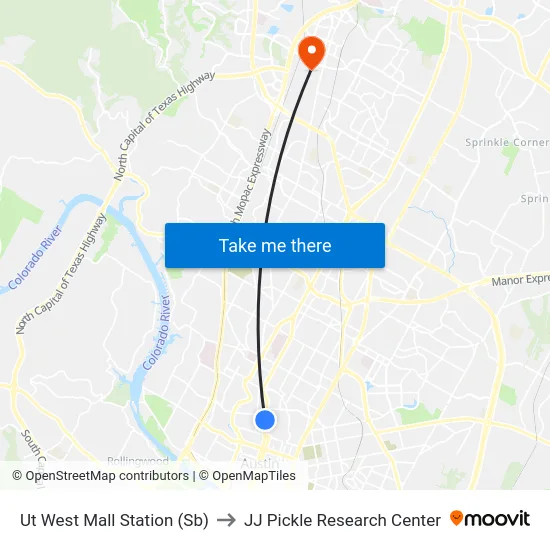 Ut West Mall Station (Sb) to JJ Pickle Research Center map