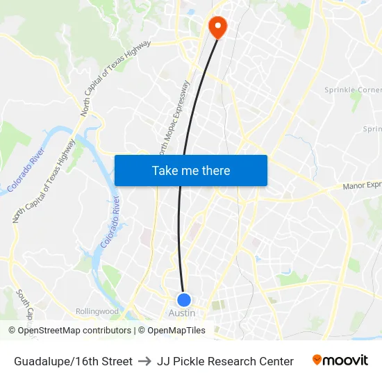 Guadalupe/16th Street to JJ Pickle Research Center map