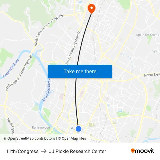 11th/Congress to JJ Pickle Research Center map