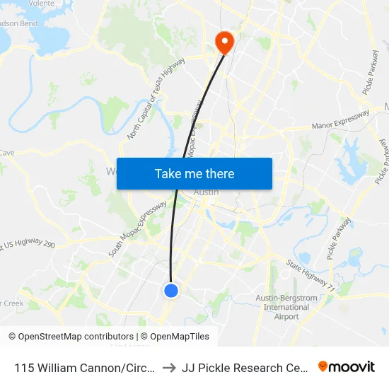 115 William Cannon/Circle S to JJ Pickle Research Center map