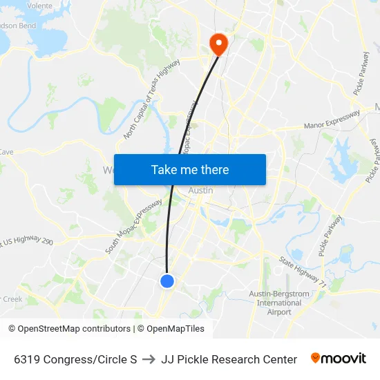 6319 Congress/Circle S to JJ Pickle Research Center map