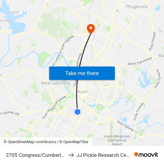 2705 Congress/Cumberland to JJ Pickle Research Center map