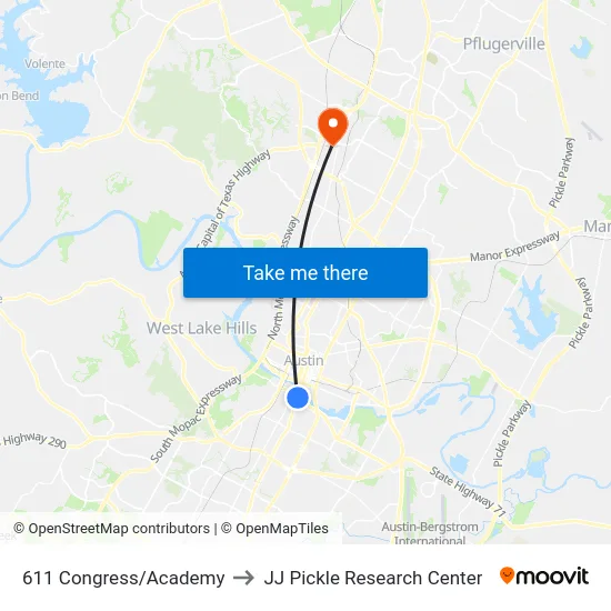 611 Congress/Academy to JJ Pickle Research Center map