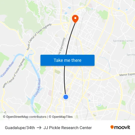 Guadalupe/34th to JJ Pickle Research Center map