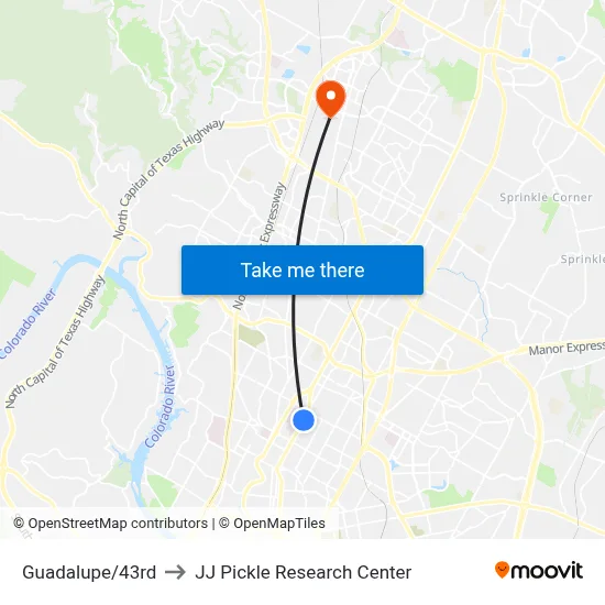 Guadalupe/43rd to JJ Pickle Research Center map