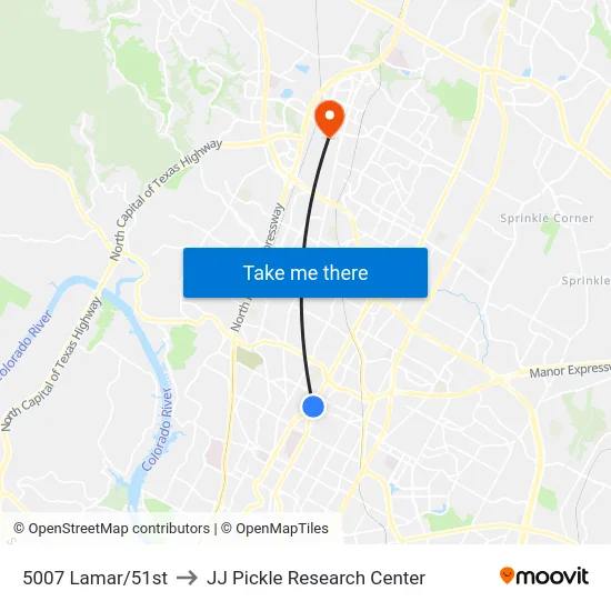 5007 Lamar/51st to JJ Pickle Research Center map