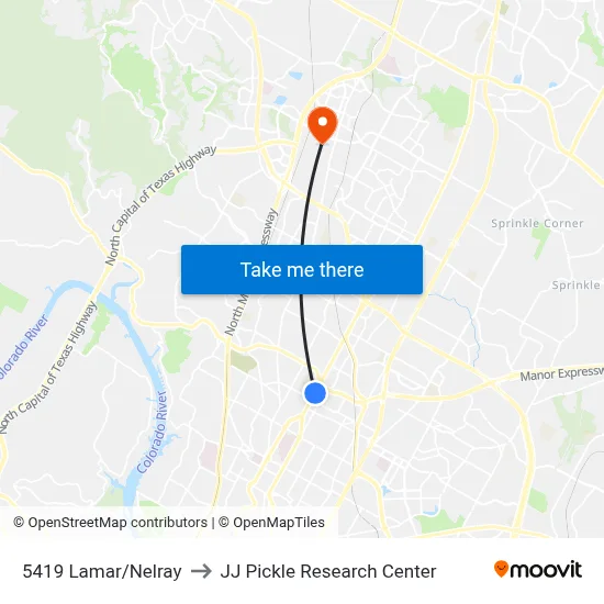 5419 Lamar/Nelray to JJ Pickle Research Center map