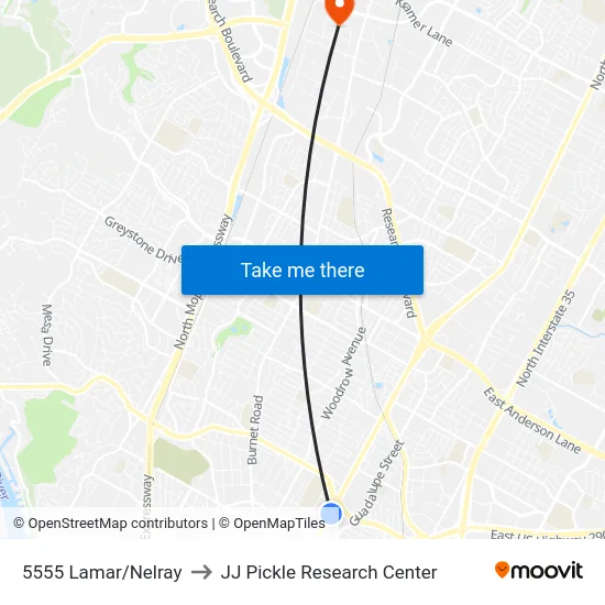 5555 Lamar/Nelray to JJ Pickle Research Center map