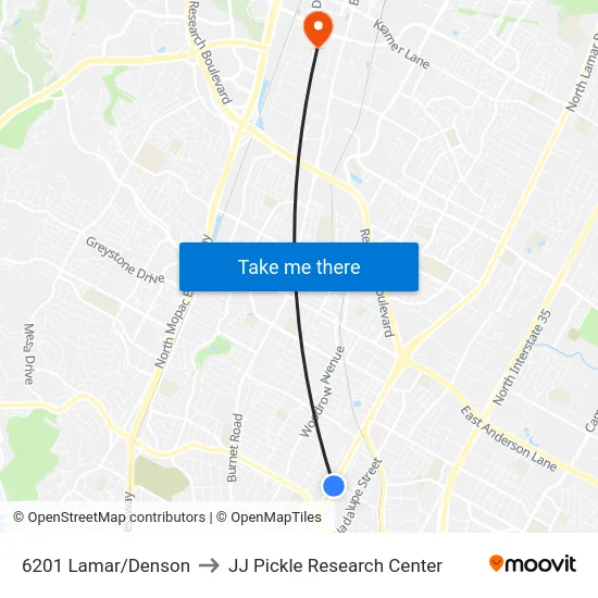 6201 Lamar/Denson to JJ Pickle Research Center map