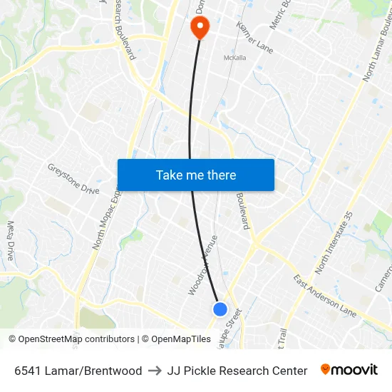 6541 Lamar/Brentwood to JJ Pickle Research Center map