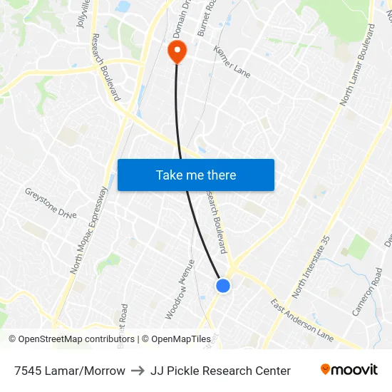 7545 Lamar/Morrow to JJ Pickle Research Center map
