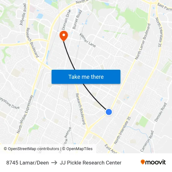 8745 Lamar/Deen to JJ Pickle Research Center map