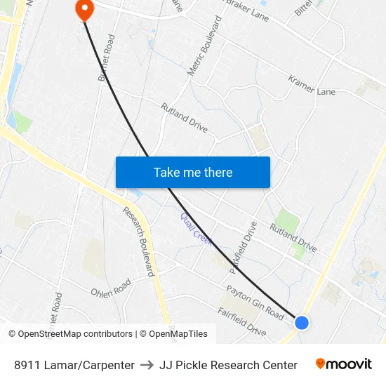 8911 Lamar/Carpenter to JJ Pickle Research Center map