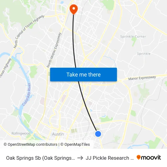 Oak Springs Sb (Oak Springs/Airport) to JJ Pickle Research Center map