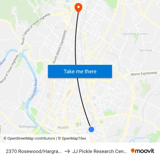 2370 Rosewood/Hargrave to JJ Pickle Research Center map