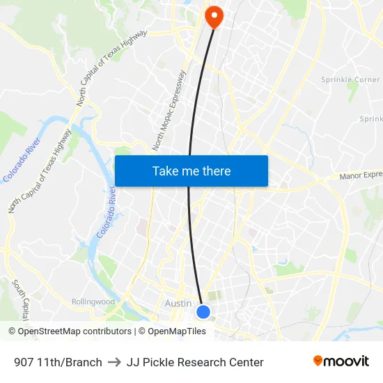907 11th/Branch to JJ Pickle Research Center map