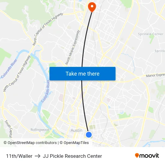 11th/Waller to JJ Pickle Research Center map