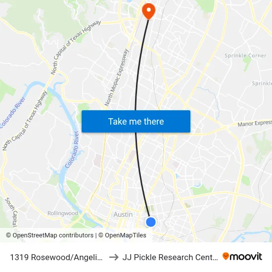 1319 Rosewood/Angelina to JJ Pickle Research Center map