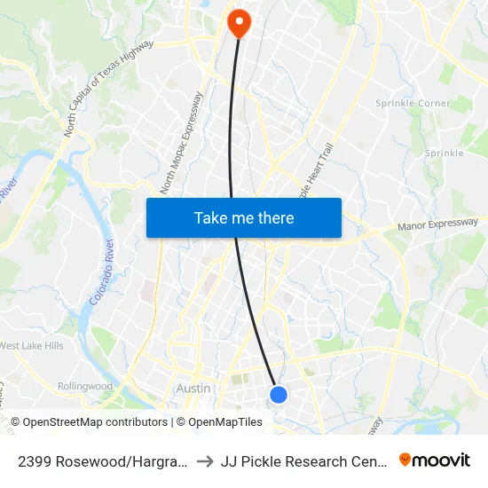 2399 Rosewood/Hargrave to JJ Pickle Research Center map