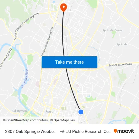 2807 Oak Springs/Webberville to JJ Pickle Research Center map