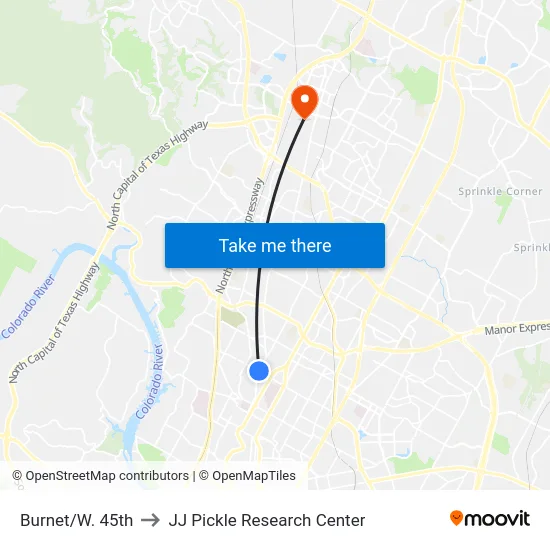 Burnet/W. 45th to JJ Pickle Research Center map