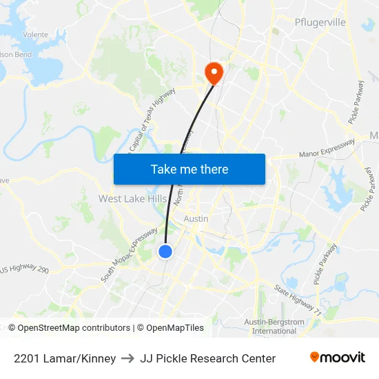 2201 Lamar/Kinney to JJ Pickle Research Center map