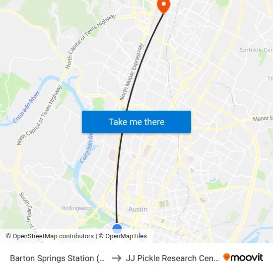 Barton Springs Station (Nb) to JJ Pickle Research Center map