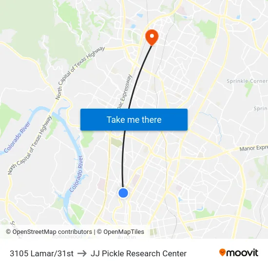 3105 Lamar/31st to JJ Pickle Research Center map