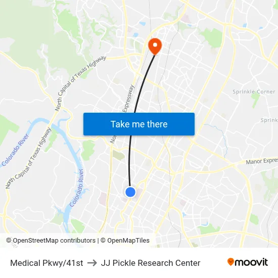 Medical Pkwy/41st to JJ Pickle Research Center map