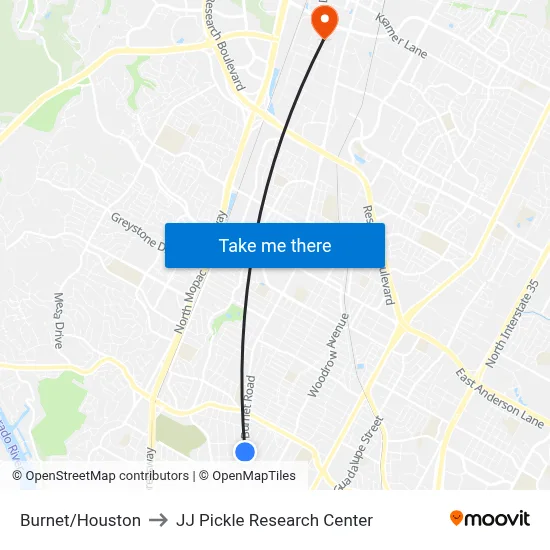 Burnet/Houston to JJ Pickle Research Center map