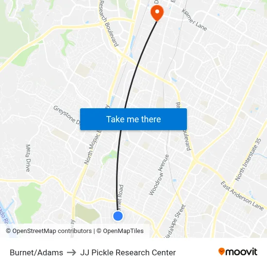 Burnet/Adams to JJ Pickle Research Center map