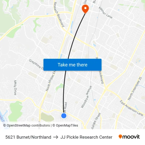 5621 Burnet/Northland to JJ Pickle Research Center map