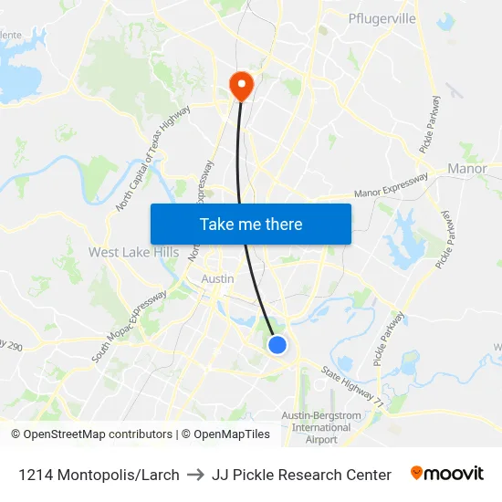 1214 Montopolis/Larch to JJ Pickle Research Center map