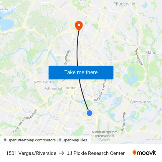 1501 Vargas/Riverside to JJ Pickle Research Center map