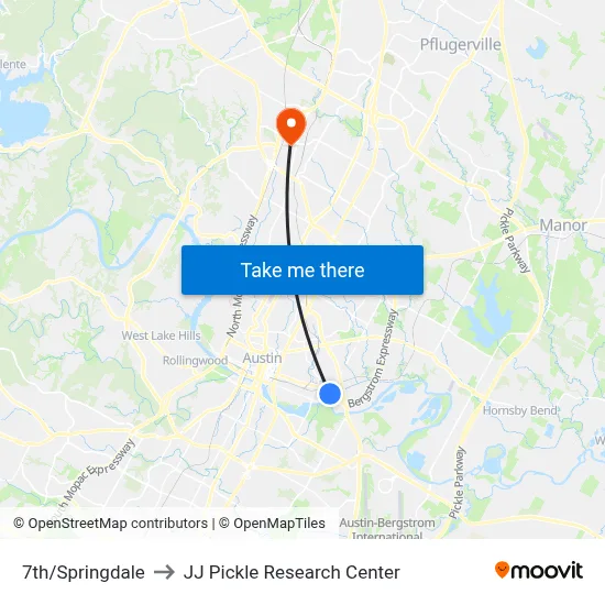 7th/Springdale to JJ Pickle Research Center map