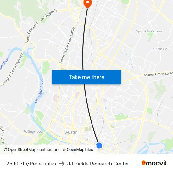 2500 7th/Pedernales to JJ Pickle Research Center map