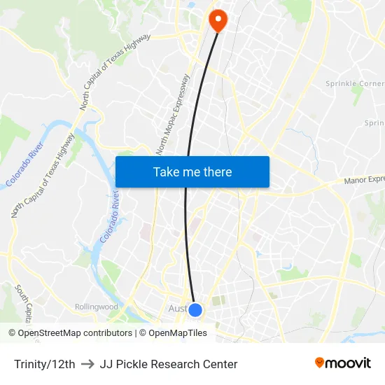 Trinity/12th to JJ Pickle Research Center map