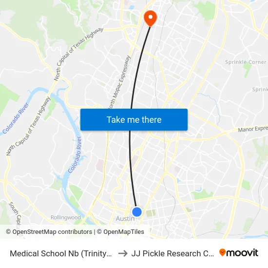 Medical School Nb (Trinity/17th) to JJ Pickle Research Center map