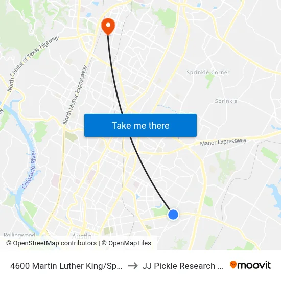 4600 Martin Luther King/Springdale to JJ Pickle Research Center map