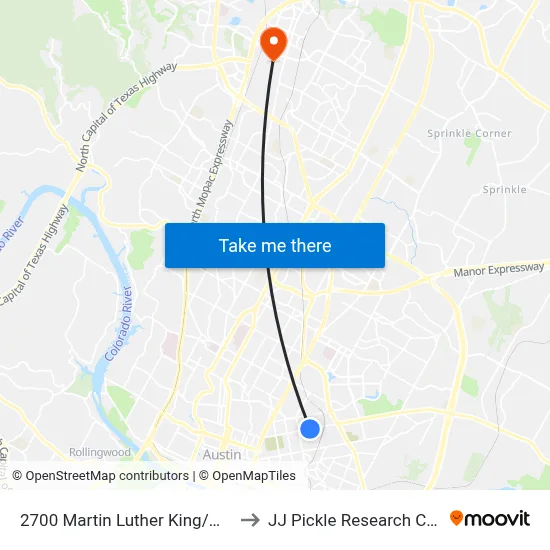 2700 Martin Luther King/Walnut to JJ Pickle Research Center map