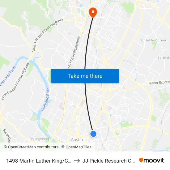 1498 Martin Luther King/Comal to JJ Pickle Research Center map