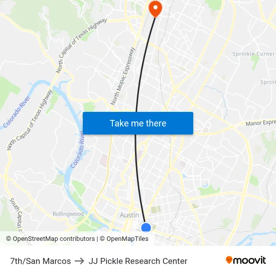 7th/San Marcos to JJ Pickle Research Center map