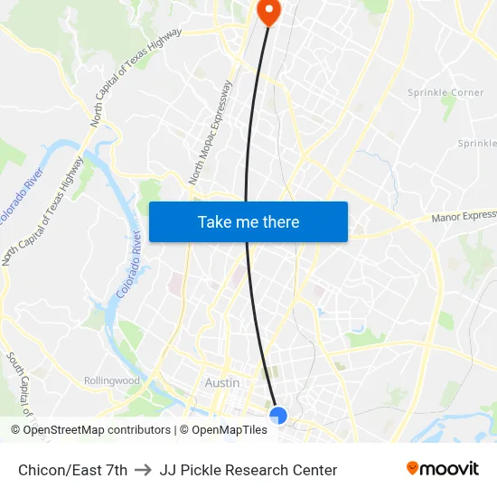Chicon/East 7th to JJ Pickle Research Center map