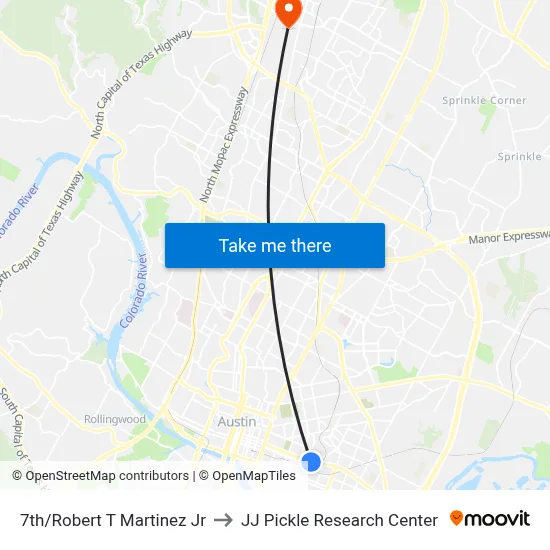 7th/Robert T Martinez Jr to JJ Pickle Research Center map