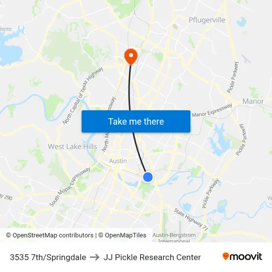 3535 7th/Springdale to JJ Pickle Research Center map