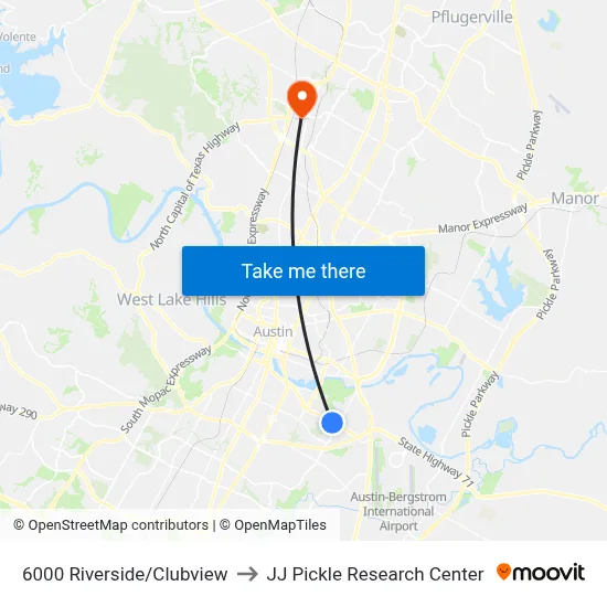 6000 Riverside/Clubview to JJ Pickle Research Center map