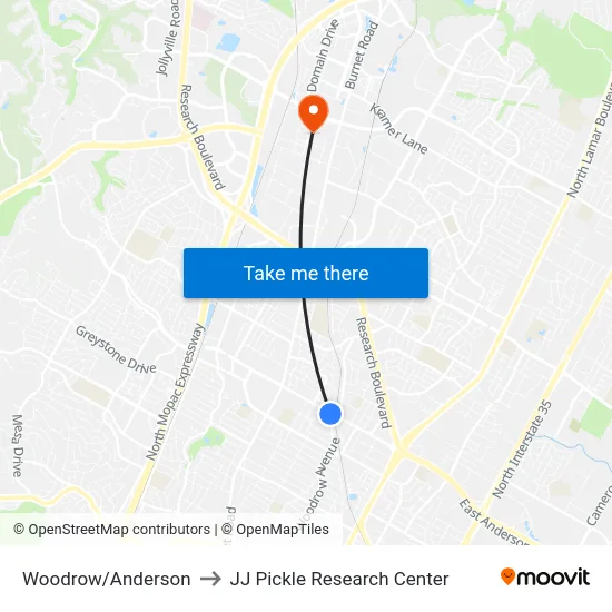 Woodrow/Anderson to JJ Pickle Research Center map