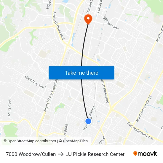 7000 Woodrow/Cullen to JJ Pickle Research Center map