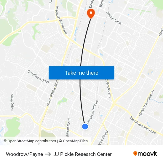Woodrow/Payne to JJ Pickle Research Center map